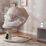 The Moon Brand Koze Baby Swing. 0m+, Holds upto 9kg. Gentle Swaying Motion. In Built Music System. Flexible Speed and Timer Settings. With Remote Control and Mosquito Net. Motion Sensor-Beige