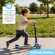 The MOON Brand Whizz Foldable 3-Wheel Kids Scooter– Adjustable Handlebar Lean-to-Steer LED Light-Up Wheels Toddler Scooter for Boys & Girls for Ages 3 Years+ -Dinosaur Design -Blue