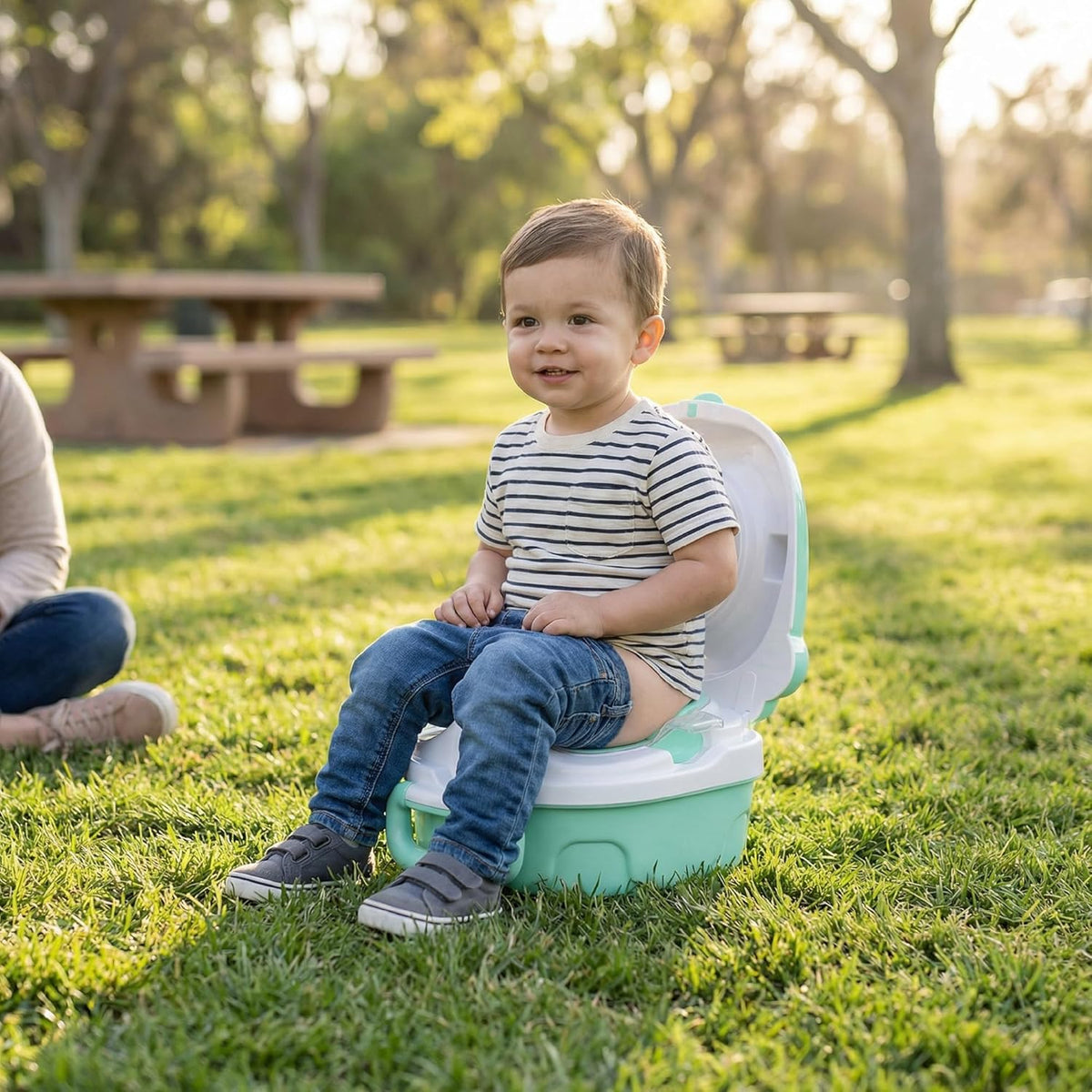 The MOON Brand Nuni Travel Potty Seat – Portable Foldable Toddler Toilet Training Seat, Lightweight Compact Baby Potty Trainer for 0–3 Years, Easy Clean PP Material, Travel Friendly Design- Green - The Moon Brand™
