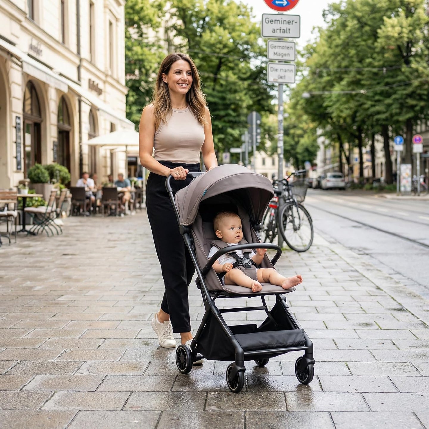 The MOON Brand Tripzi Carbon Fiber Cabin Stroller – Ultra-Lightweight, Travel-Ready Stroller with Easy Fold, Five-Point Safety Harness, Leather Handle for Babies 0–48 Months-Chocolate