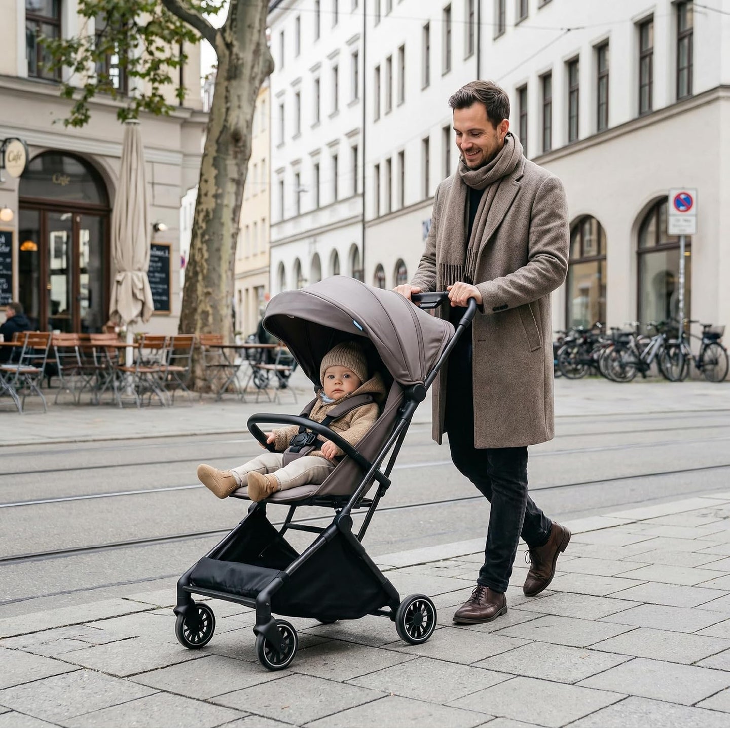 The MOON Brand Tripzi Carbon Fiber Cabin Stroller – Ultra-Lightweight, Travel-Ready Stroller with Easy Fold, Five-Point Safety Harness, Leather Handle for Babies 0–48 Months-Chocolate