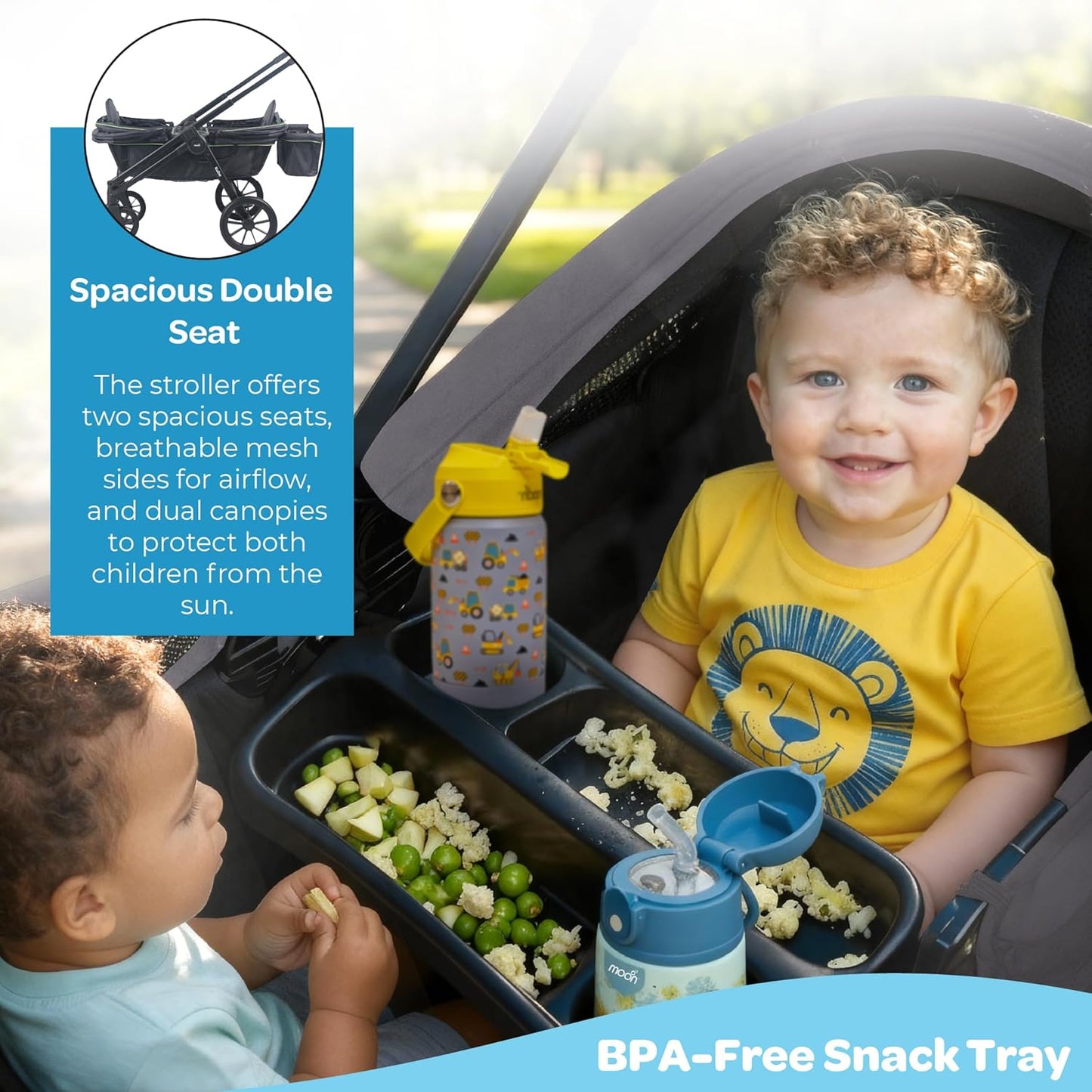 The Moon Brand Kube Wagon Stroller for Kids & Toddlers, Push & Pull Convertible Wagon All-Terrain Wheels, UPF 50+ Canopy, BPA-Free Snack Tray, Compact Fold, Storage, 6M–4Y, 24kgs/Seat-Black