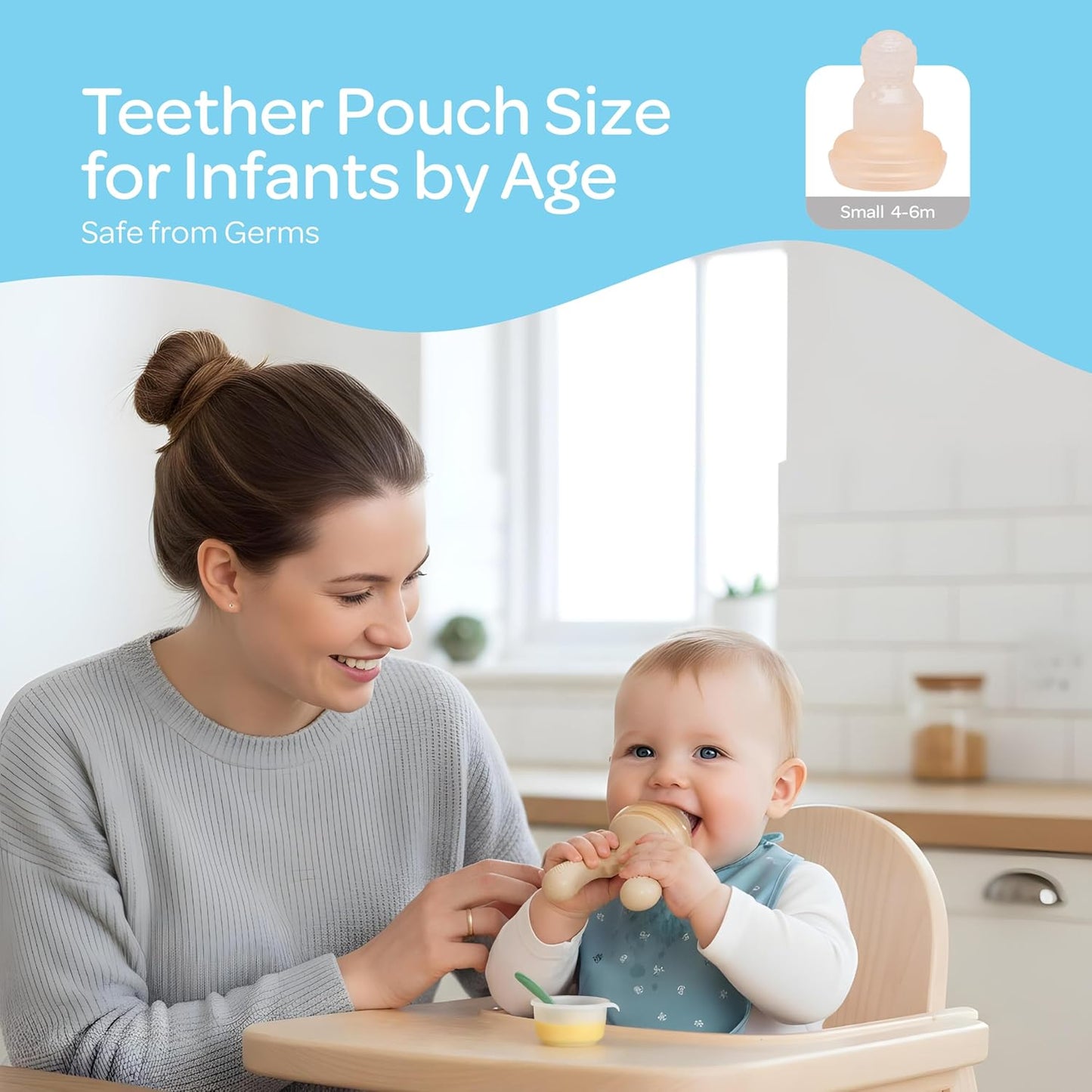 The Moon Brand Baby Fruit Feeder Teether | Silicone Pacifier for Infants & Toddlers | BPA-Free Snack Holder,Chewing Trainer, Kids Safe Gum Soother, Food Pulper with Soft Pouch- Beige