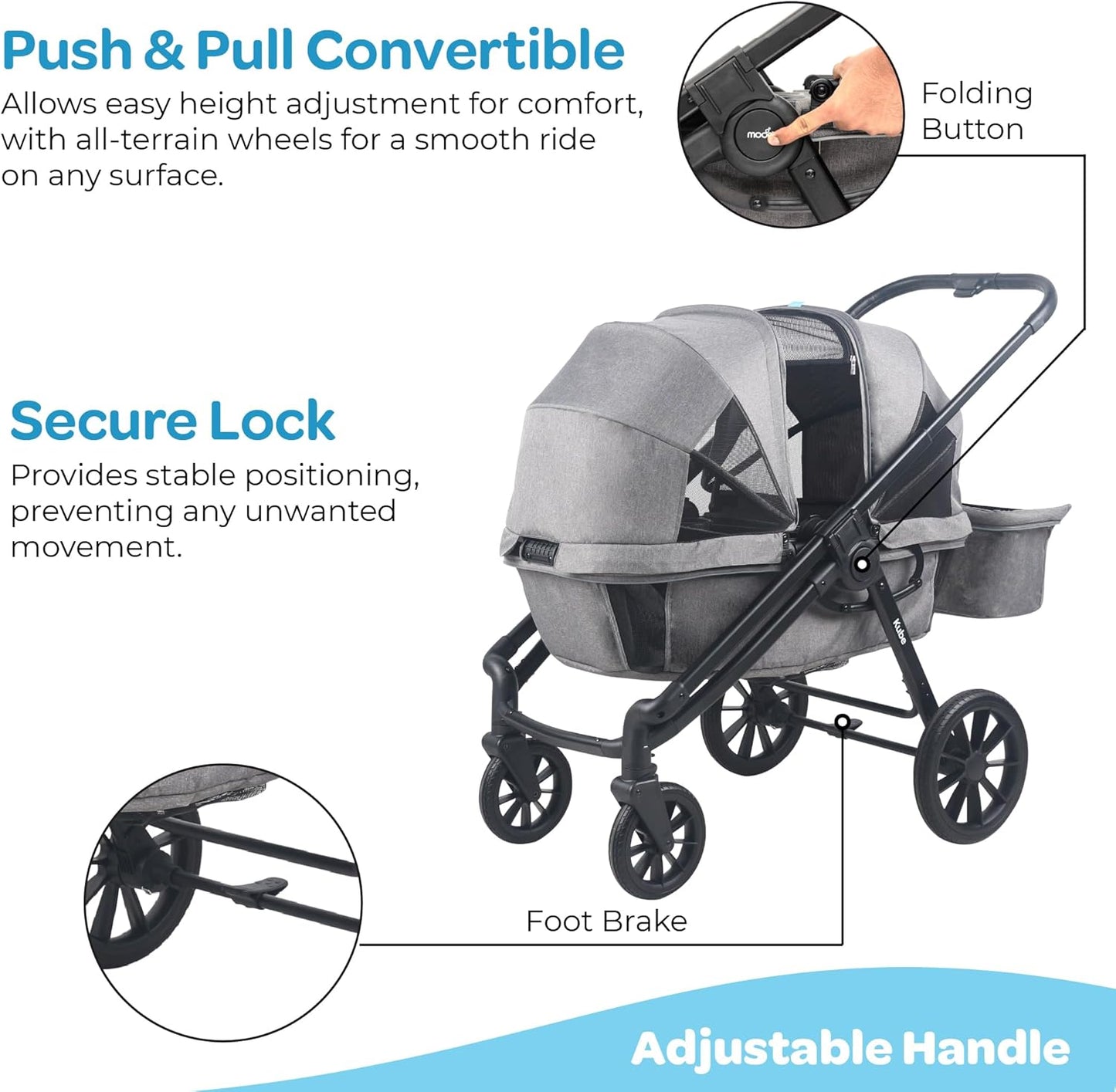 The Moon Brand Kube Wagon Stroller for Kids & Toddlers, Push & Pull Convertible Wagon All-Terrain Wheels, UPF 50+ Canopy, BPA-Free Snack Tray, Compact Fold, Storage, 6M–4Y, 24kgs/Seat-Black