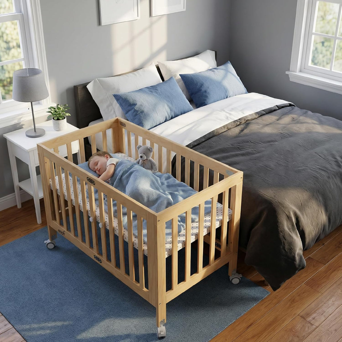 The MOON Brand Snugfold Foldable Baby Crib | 2-Level Height Adjustable | New Zealand Pine Wood | Durable & Decay-Resistant | Up to 50 kg | 0–3 Years | Natural Wood Finish-Natural Wood - The Moon Brand™