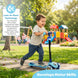 The MOON Brand Whizz Foldable 3-Wheel Kids Scooter– Adjustable Handlebar Lean-to-Steer LED Light-Up Wheels Toddler Scooter for Boys & Girls for Ages 3 Years+ -Dinosaur Design -Blue