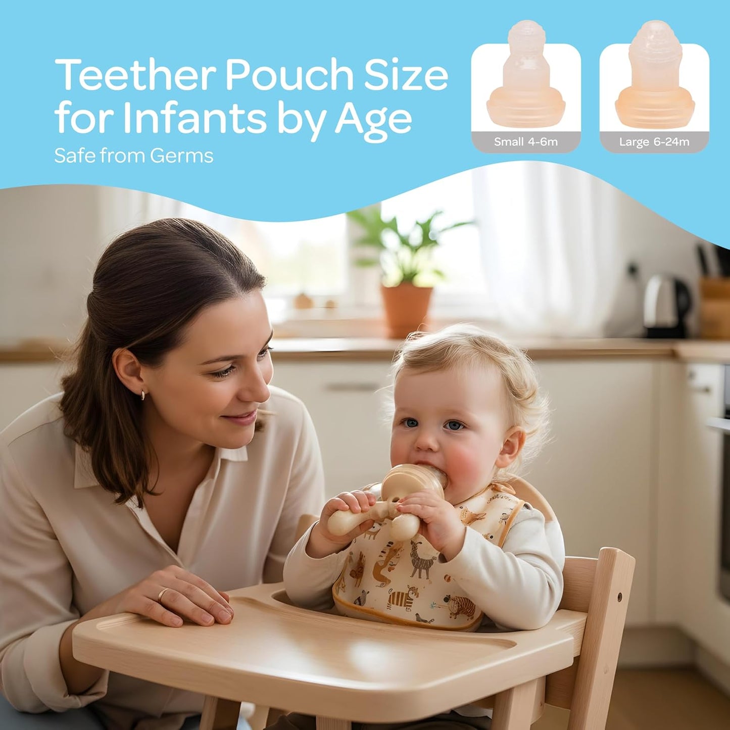 The Moon Brand Baby Fruit Feeder Teether | Silicone Pacifier for Infants & Toddlers | BPA-Free Snack Holder,Chewing Trainer, Kids Safe Gum Soother, Food Pulper with Soft Pouch- Beige