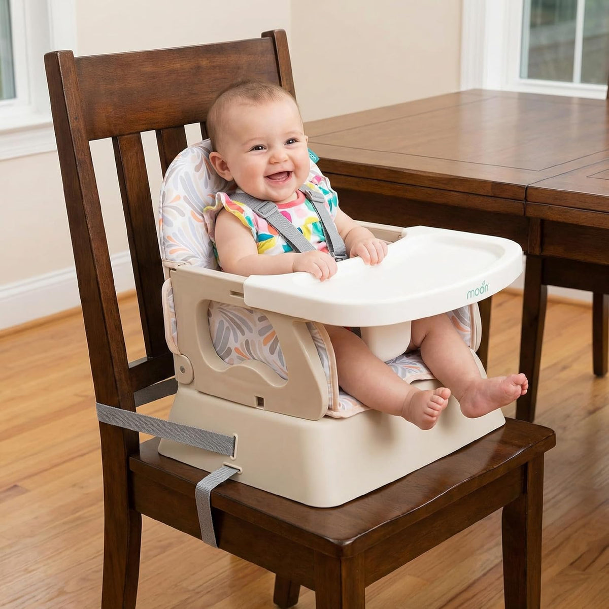 The Moon Brand 5-in-1 Convertible -Highchair-Booster-Dining Chai-: Stylish, Space-Saving, and Safe Dining Solution for Babies and Kids-6m to 3yrs upto 15kgs - Beige - The Moon Brand™