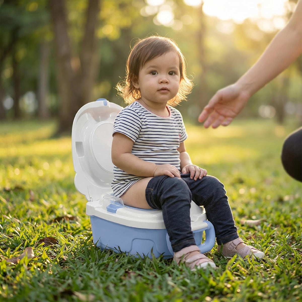 The MOON Brand Nuni Travel Potty Seat – Portable Foldable Toddler Toilet Training Seat, Lightweight Compact Baby Potty Trainer for 0–3 Years, Easy Clean PP Material, Travel Friendly Design-Blue - The Moon Brand™