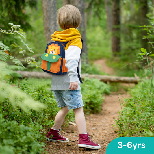 MOON Kids Backpack  – Comfy 3D Design, Padded Straps, Waterproof-Perfect for Preschool, Nursery, Snacks & Lunchbox-Lion
