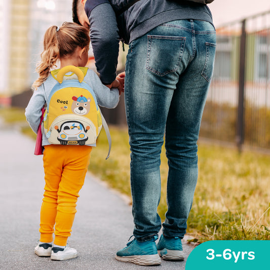 MOON Kids Backpack  – Comfy 3D Design,Padded Straps, Waterproof-Perfect for Preschool, Nursery, Snacks & Lunchbox-Bear/Yellow