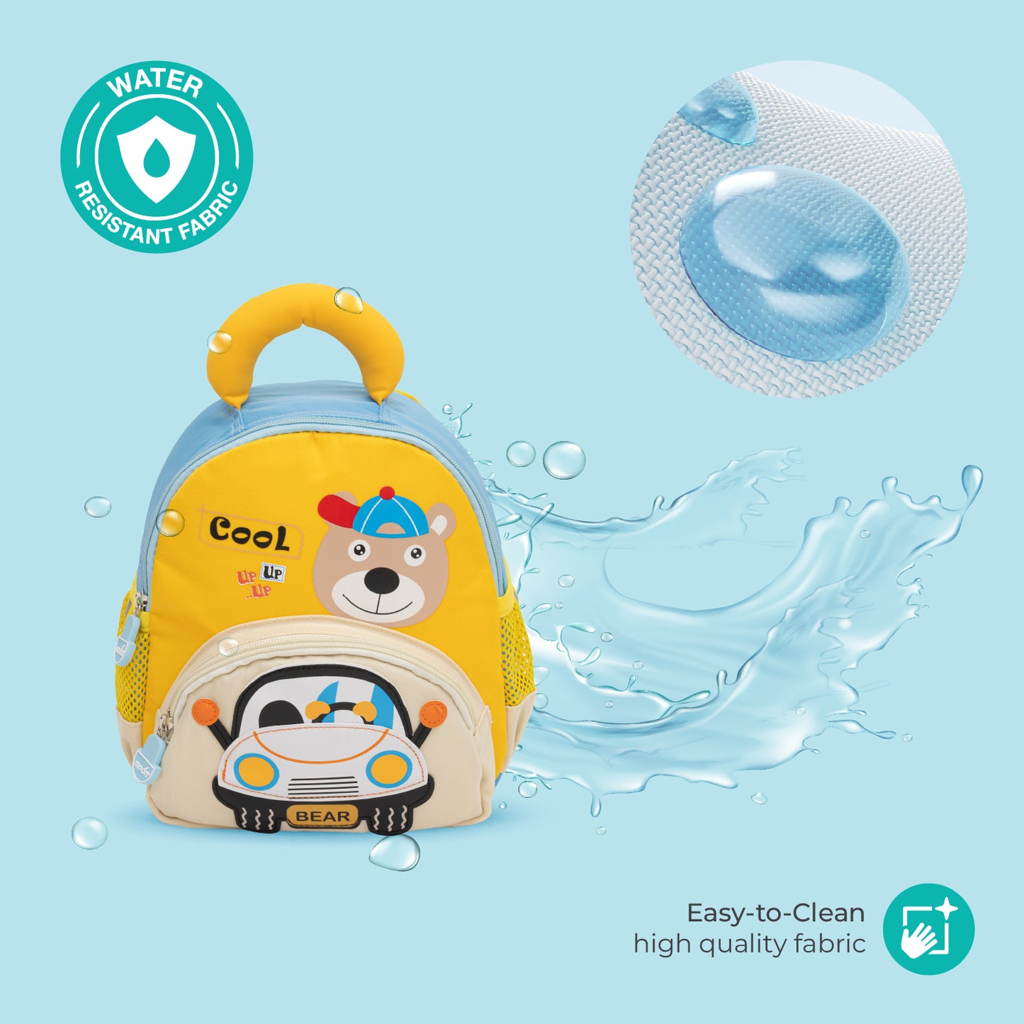 MOON Kids Backpack  – Comfy 3D Design,Padded Straps, Waterproof-Perfect for Preschool, Nursery, Snacks & Lunchbox-Bear/Yellow