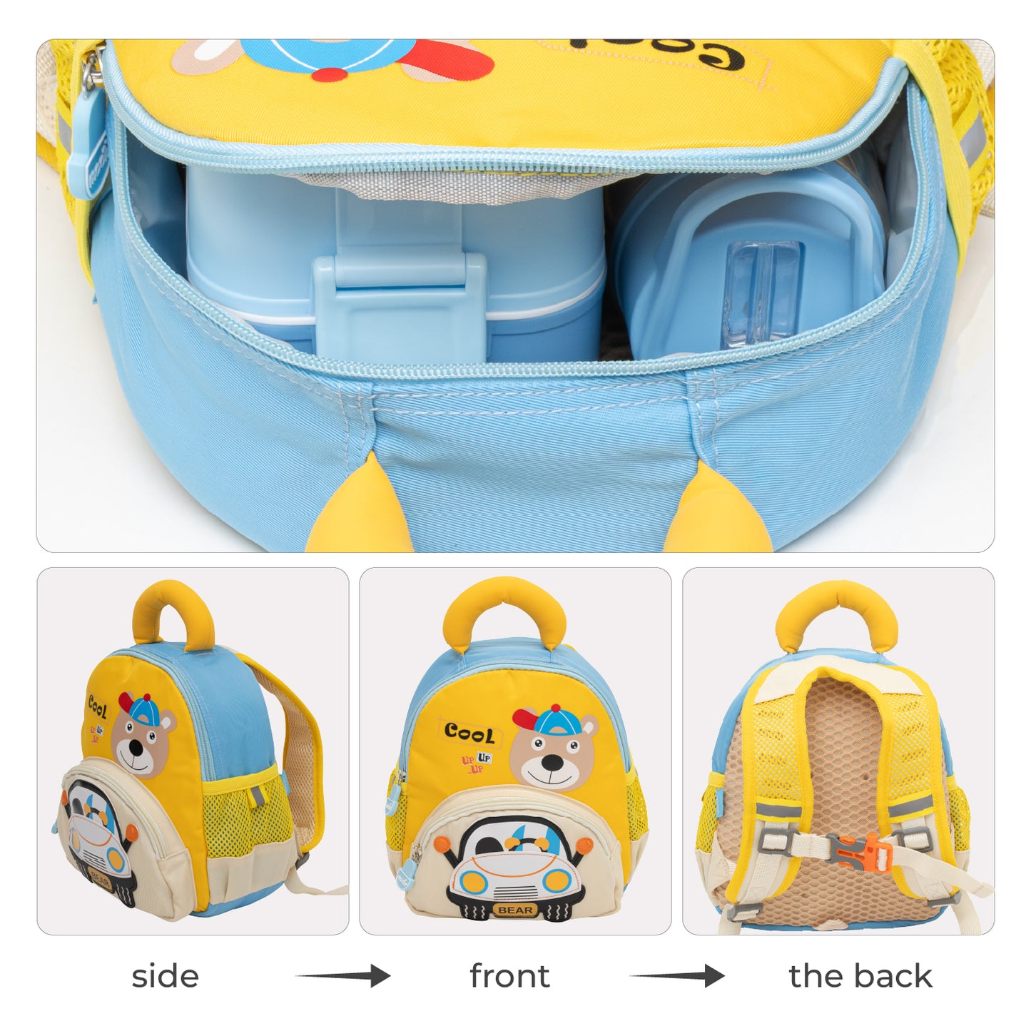 MOON Kids Backpack  – Comfy 3D Design,Padded Straps, Waterproof-Perfect for Preschool, Nursery, Snacks & Lunchbox-Bear/Yellow
