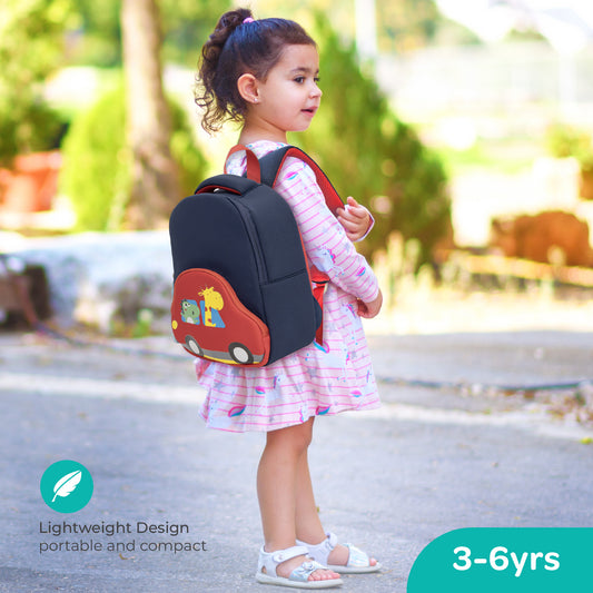 MOON Kids Backpack  – Comfy 3D Design,Padded Straps, Waterproof-Perfect for Preschool, Nursery, Snacks & Lunchbox-Car/Blue