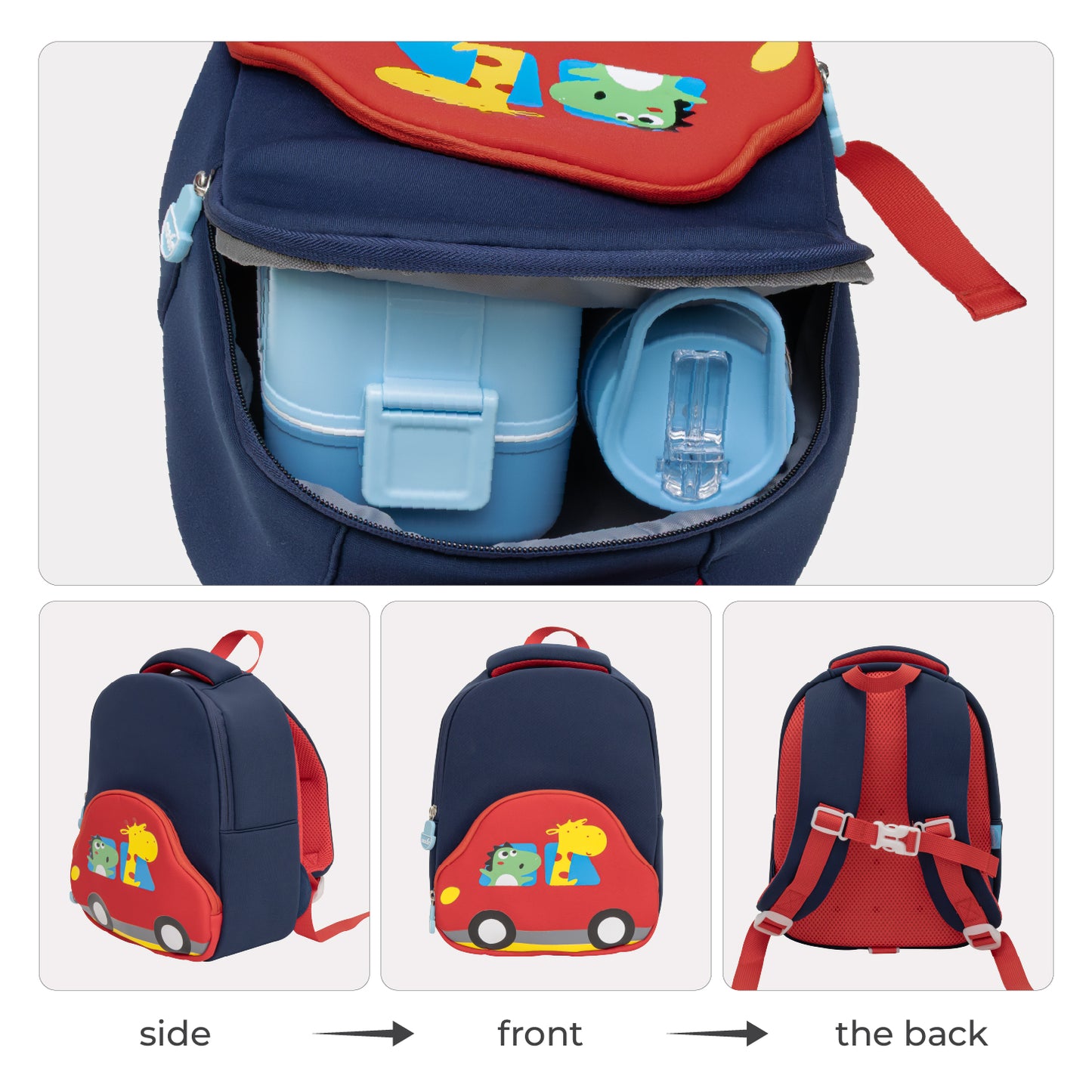 MOON Kids Backpack  – Comfy 3D Design,Padded Straps, Waterproof-Perfect for Preschool, Nursery, Snacks & Lunchbox-Car/Blue