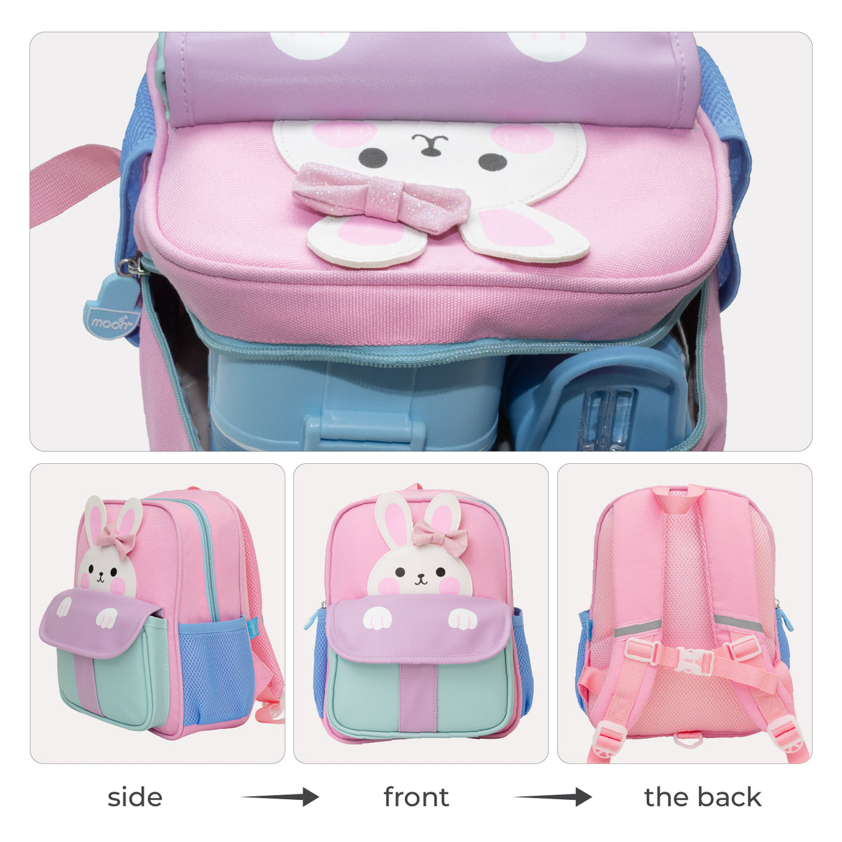 MOON Kids Backpack  – Comfy 3D Design,Padded Straps, Waterproof-Perfect for Preschool, Nursery, Snacks & Lunchbox-Bunny - The Moon Brand™