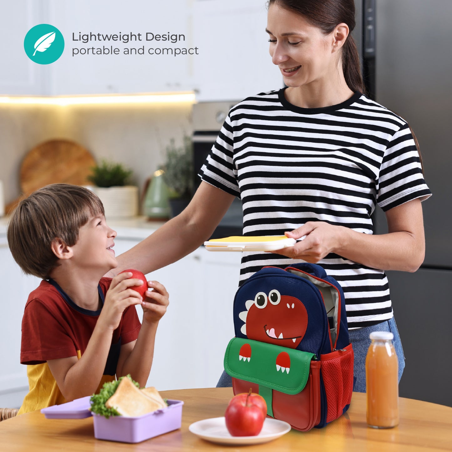 MOON Kids Backpack  – Comfy 3D Design,Padded Straps, Waterproof-Perfect for Preschool, Nursery, Snacks & Lunchbox-Dino