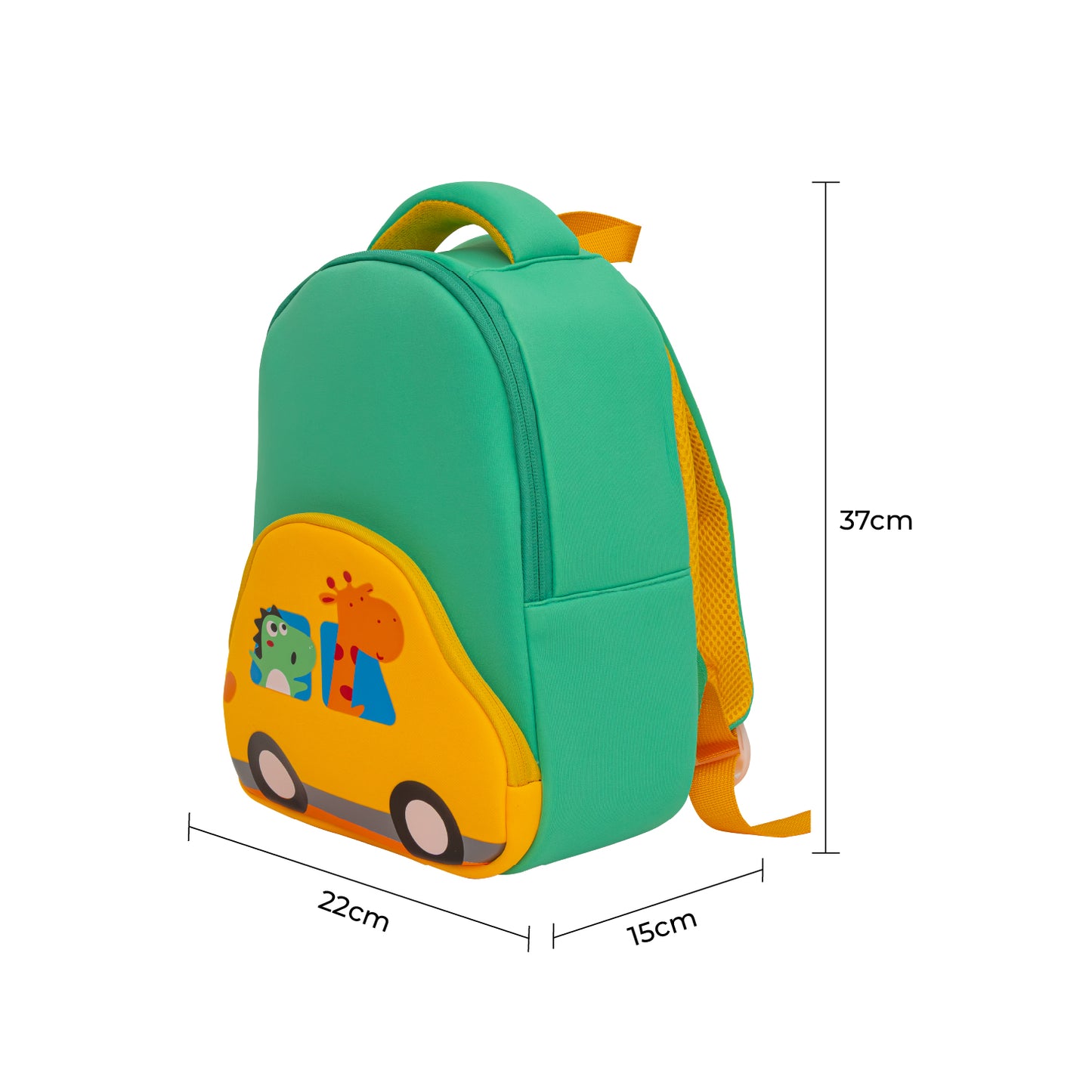 MOON Kids Backpack  – Comfy 3D Design,Padded Straps, Waterproof-Perfect for Preschool, Nursery, Snacks & Lunchbox-Car/Green