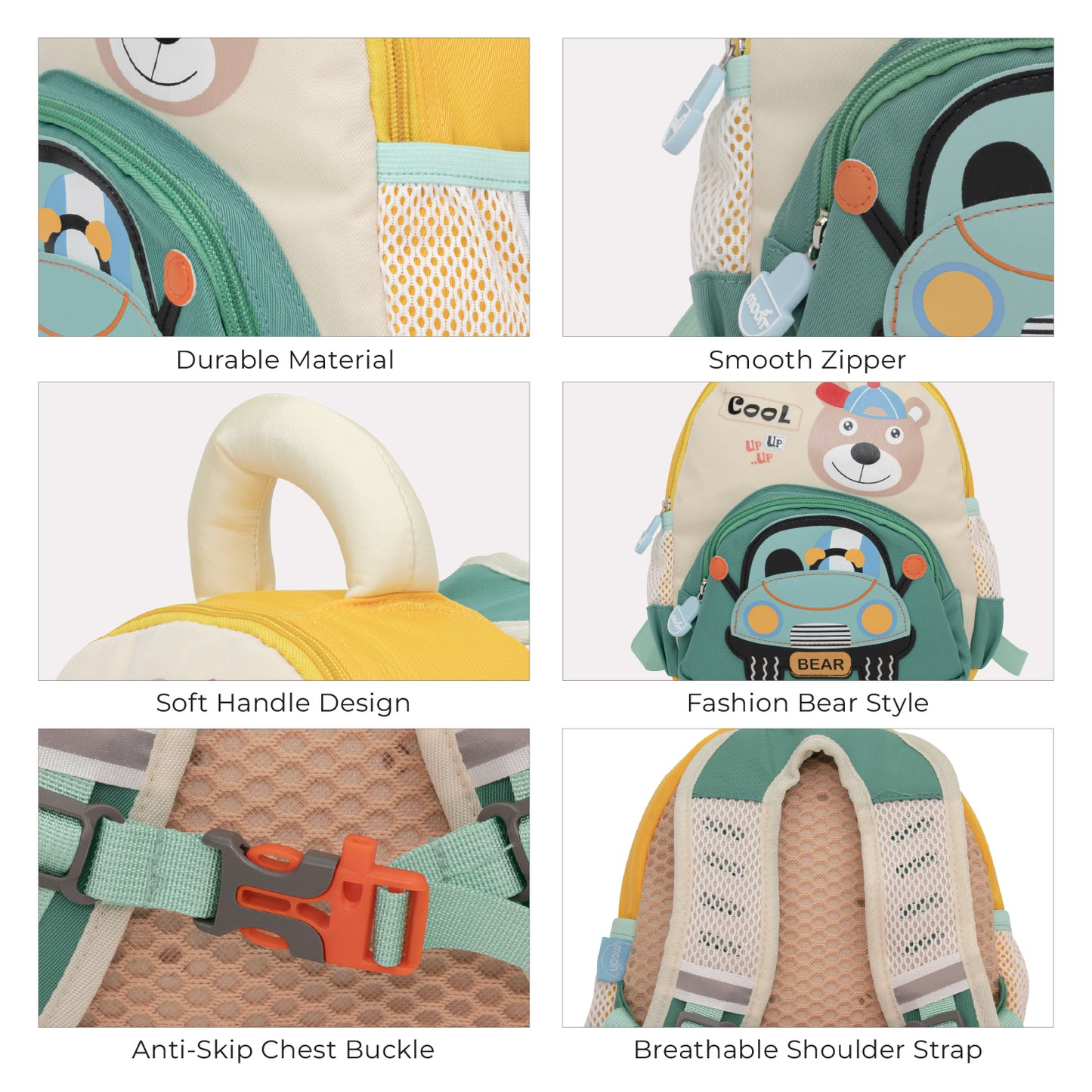 MOON Kids Backpack  – Comfy 3D Design,Padded Straps, Waterproof-Perfect for Preschool, Nursery, Snacks & Lunchbox-Bear