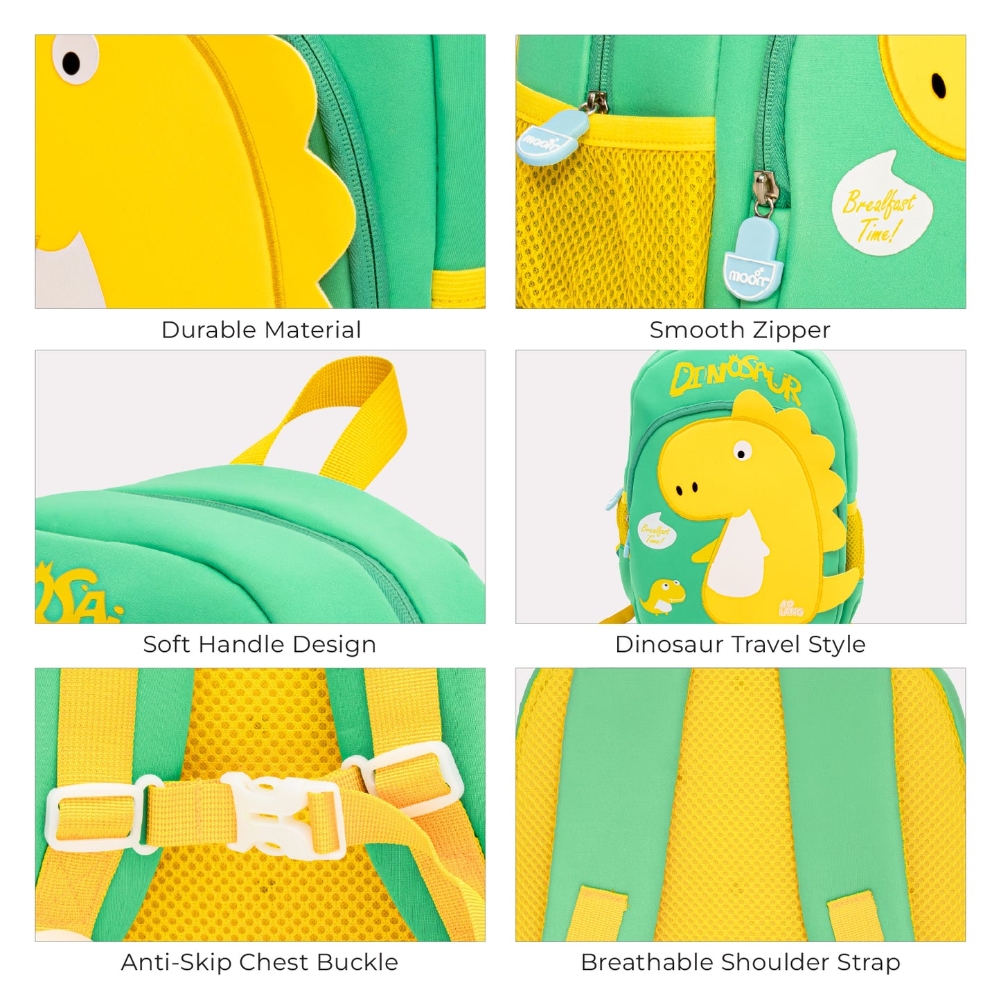 MOON Kids Backpack  – Comfy 3D Design,Padded Straps, Waterproof-Perfect for Preschool, Nursery, Snacks & Lunchbox-Dinosuar