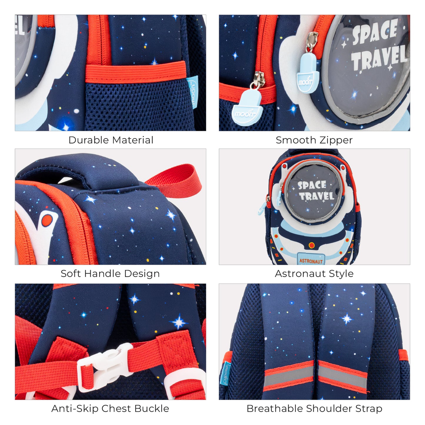 MOON Kids Backpack  – Comfy 3D Design,Padded Straps, Waterproof-Perfect for Preschool, Nursery, Snacks & Lunchbox-Space Adventure-Blue