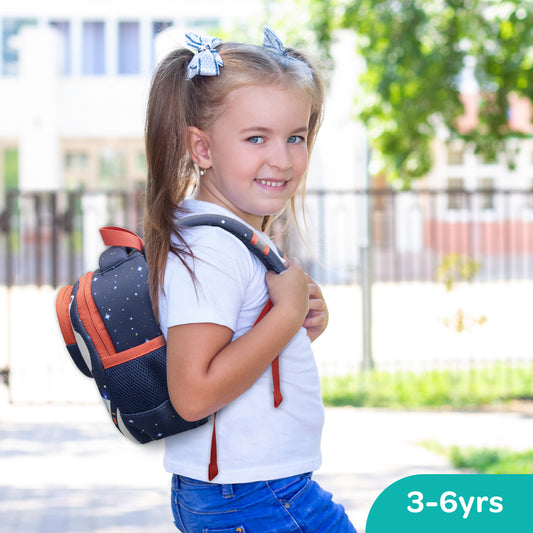 MOON Kids Backpack  – Comfy 3D Design,Padded Straps, Waterproof-Perfect for Preschool, Nursery, Snacks & Lunchbox-Space Adventure-Blue