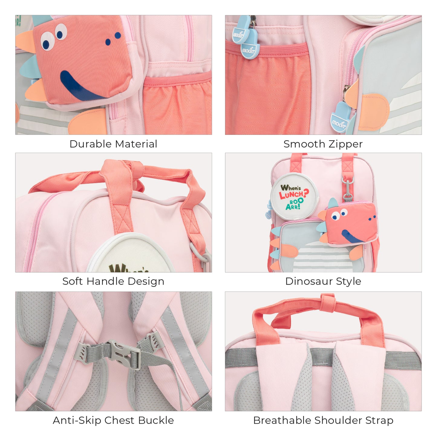 MOON Kids Backpack  – Comfy 3D Design,Padded Straps, Waterproof-Perfect for Preschool, Nursery, Snacks & Lunchbox-Pink