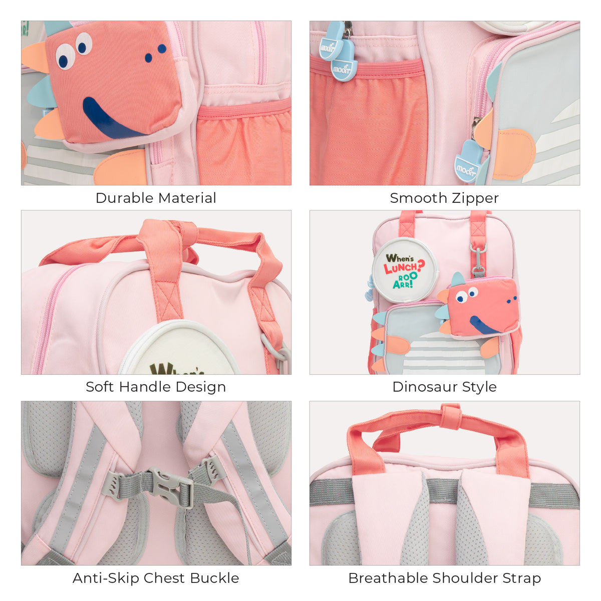 MOON Kids Backpack  – Comfy 3D Design,Padded Straps, Waterproof-Perfect for Preschool, Nursery, Snacks & Lunchbox-Pink - The Moon Brand™