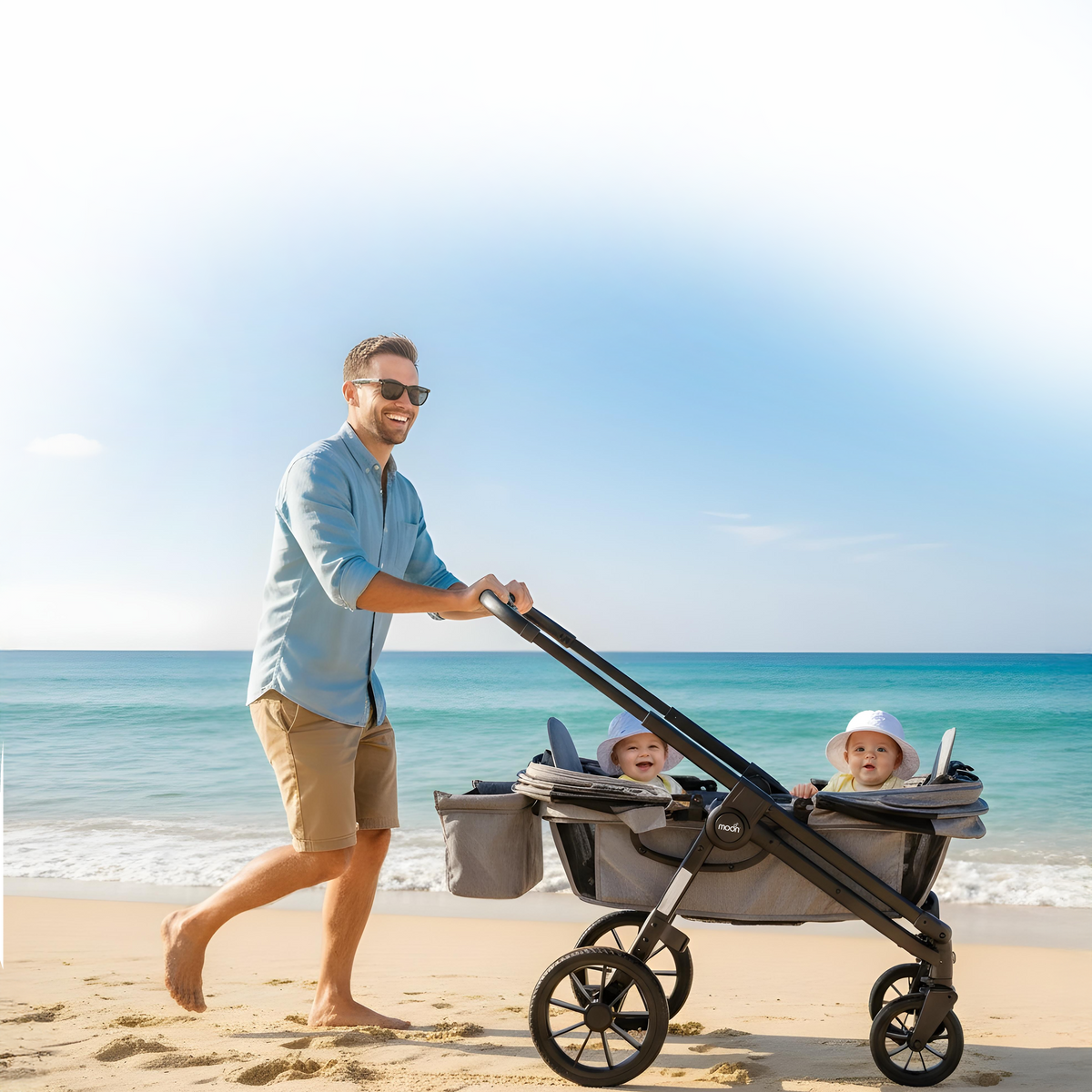 The Moon Brand Kube Wagon Stroller for Kids & Toddlers, Push & Pull Convertible Wagon All-Terrain Wheels, UPF 50+ Canopy, BPA-Free Snack Tray, Compact Fold, Storage, 6M–4Y, 24kgs/Seat-Black - The Moon Brand™
