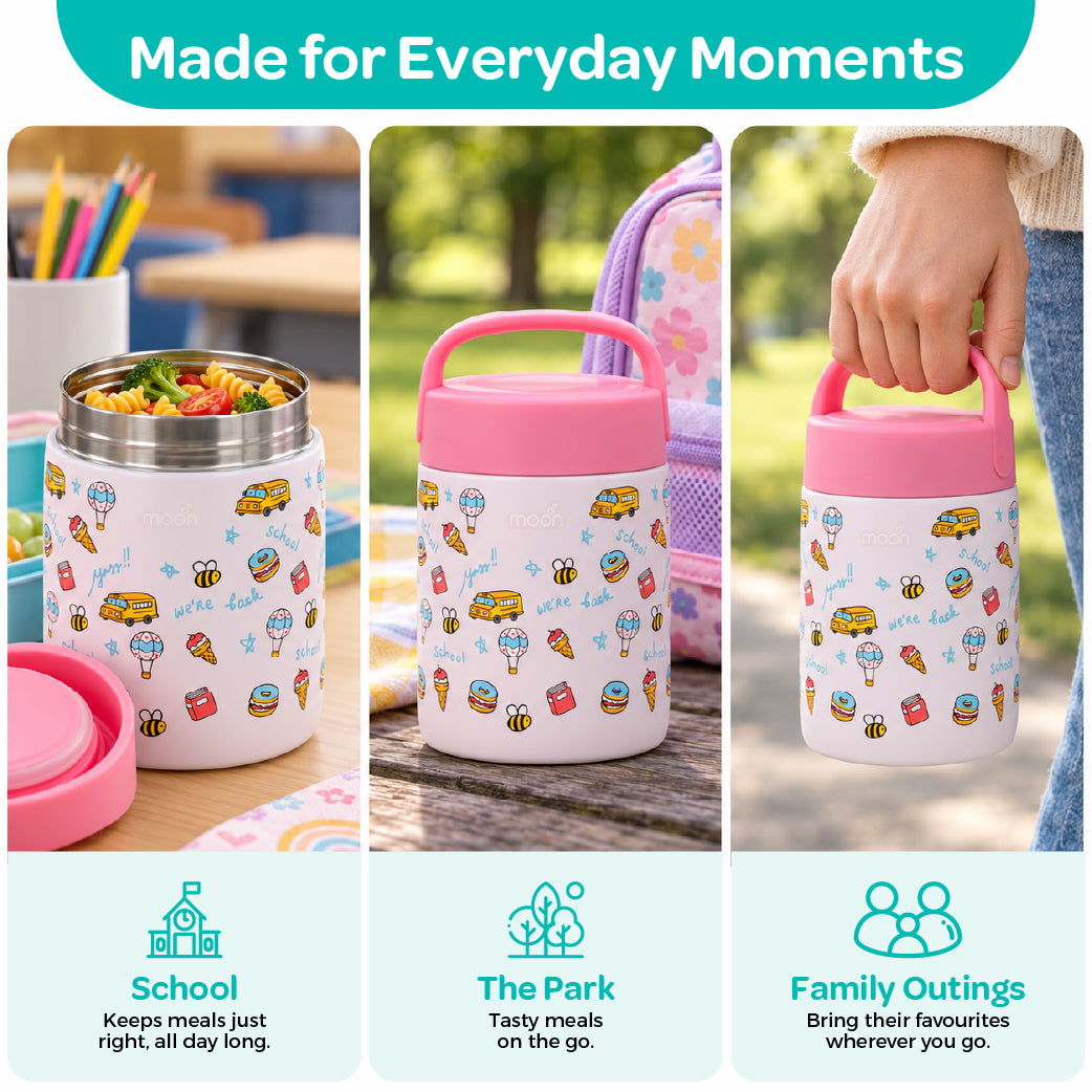 MOON 360ml Kids’ Insulated Food Jar | Stainless Steel, Pink