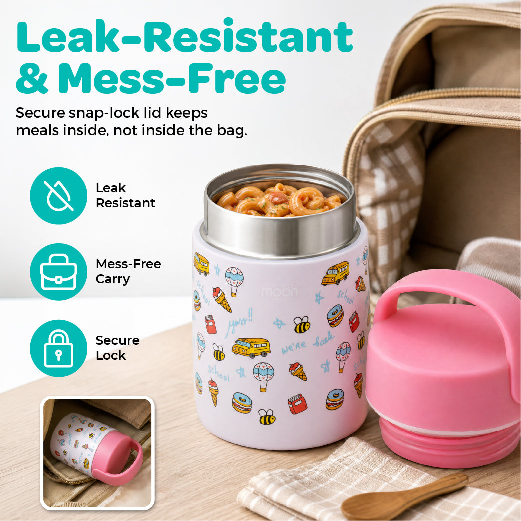 MOON 360ml Kids’ Insulated Food Jar | Stainless Steel, Pink