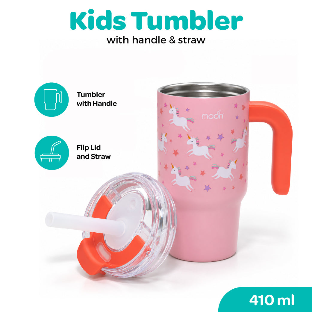 MOON 410ml Kids’ Insulated Tumbler with Straw | Pink