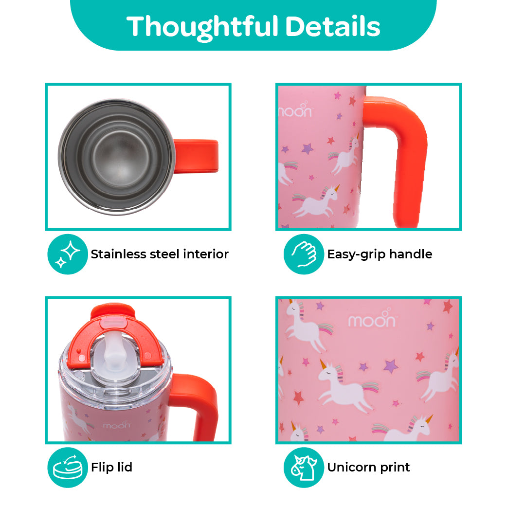 MOON 410ml Kids’ Insulated Tumbler with Straw | Pink