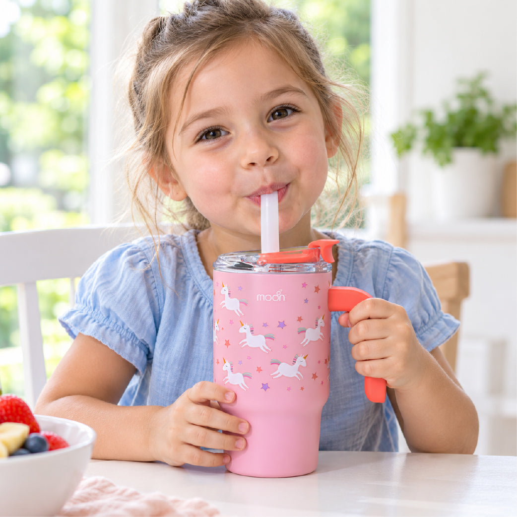 MOON 410ml Kids’ Insulated Tumbler with Straw | Pink