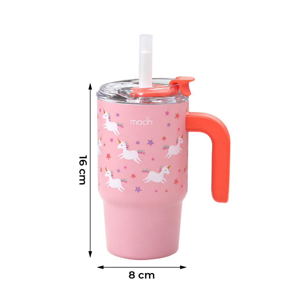 MOON 410ml Kids’ Insulated Tumbler with Straw | Pink