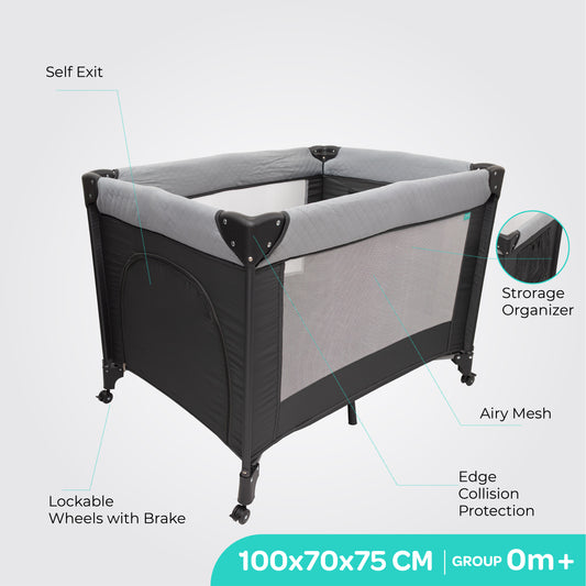 MOON Kidora Easy-Fold Playpen with Wheels, Storage & Edge Protection
