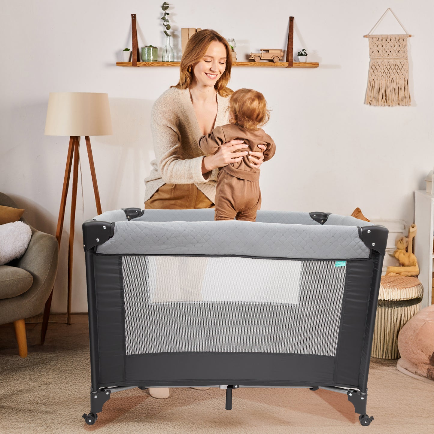 MOON Kidora Easy-Fold Playpen with Wheels, Storage & Edge Protection