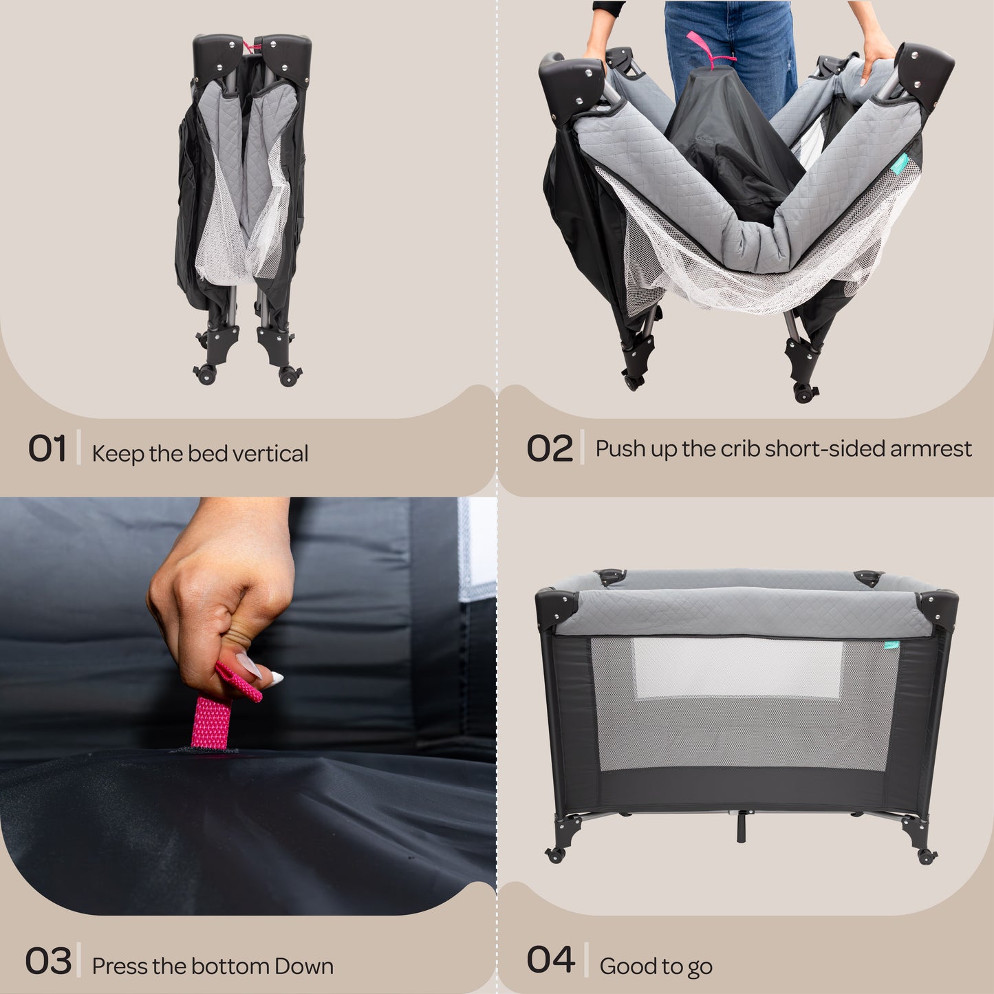 MOON Kidora Easy-Fold Playpen with Wheels, Storage & Edge Protection