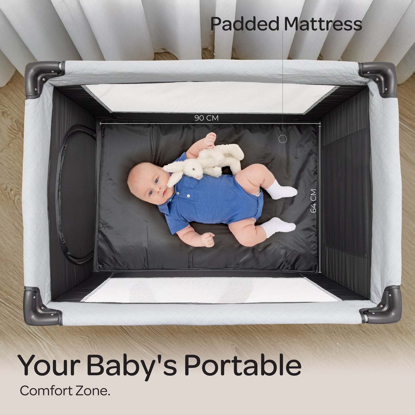 MOON Kidora Easy-Fold Playpen with Wheels, Storage & Edge Protection