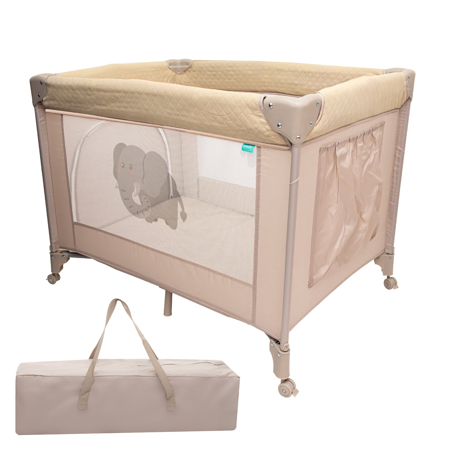 MOON Kidora Easy-Fold Playpen with Wheels, Storage & Edge Protection