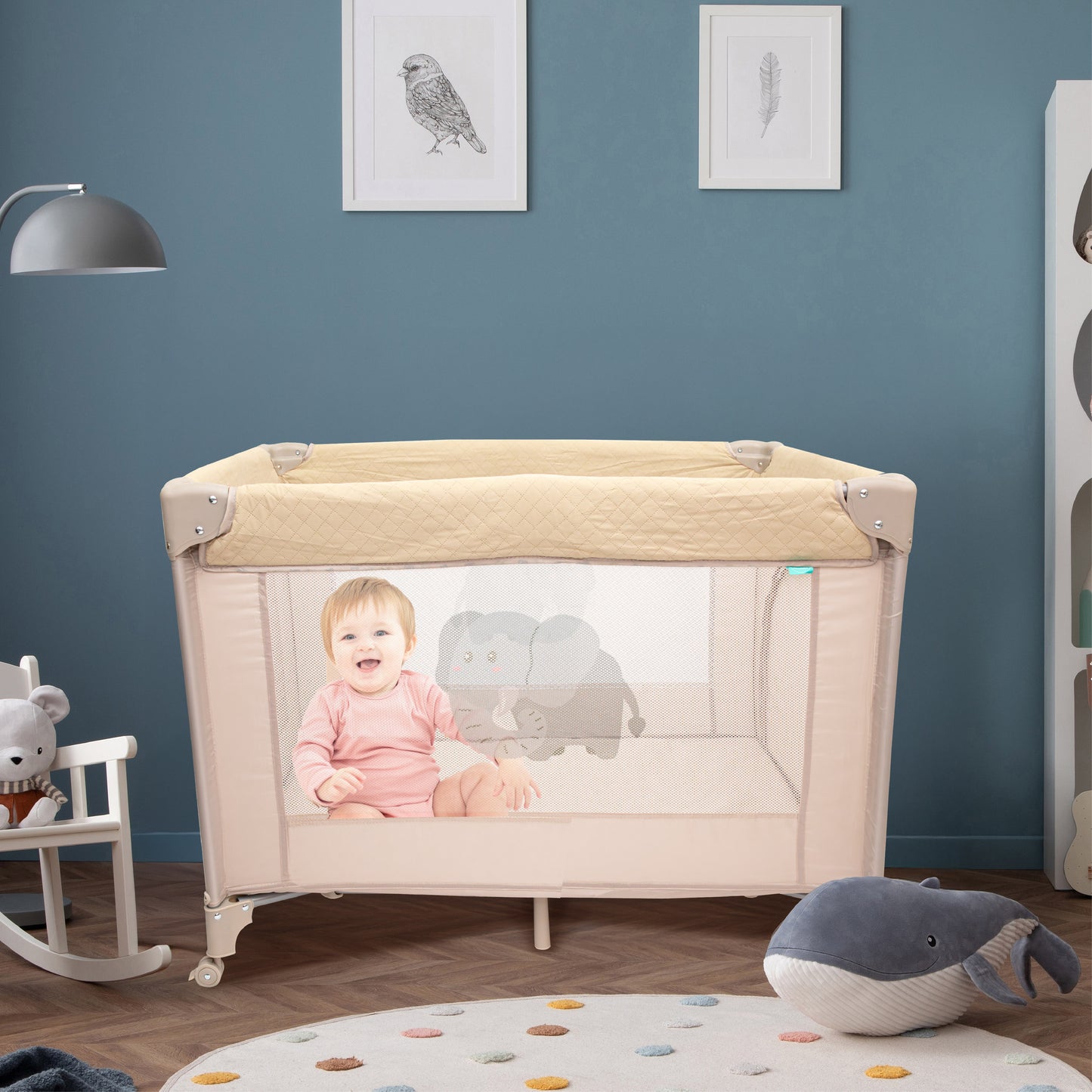 MOON Kidora Easy-Fold Playpen with Wheels, Storage & Edge Protection