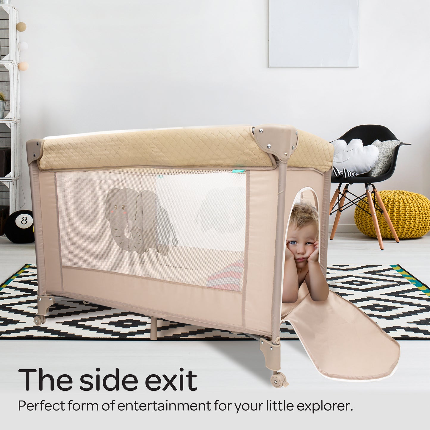 MOON Kidora Easy-Fold Playpen with Wheels, Storage & Edge Protection