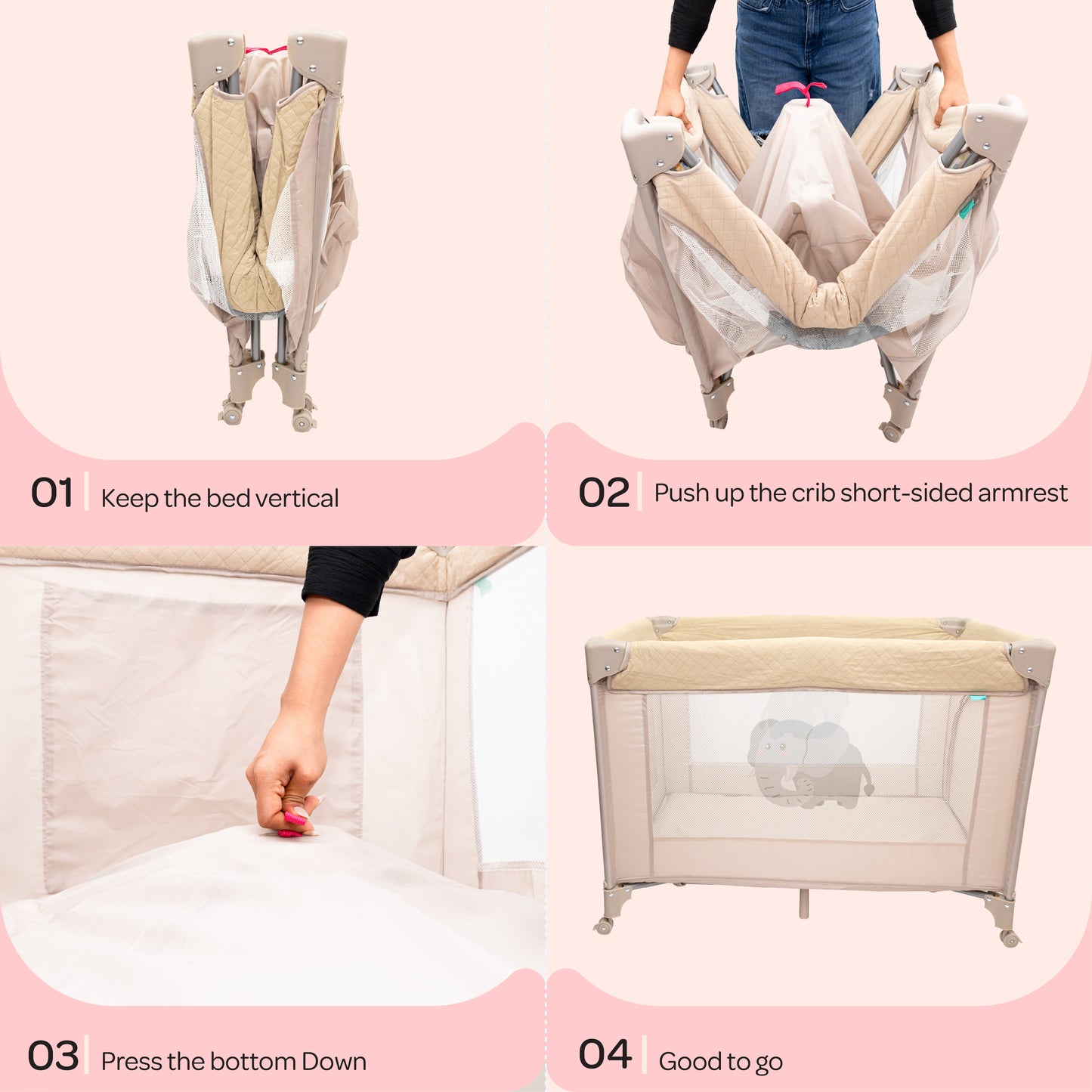 MOON Kidora Easy-Fold Playpen with Wheels, Storage & Edge Protection