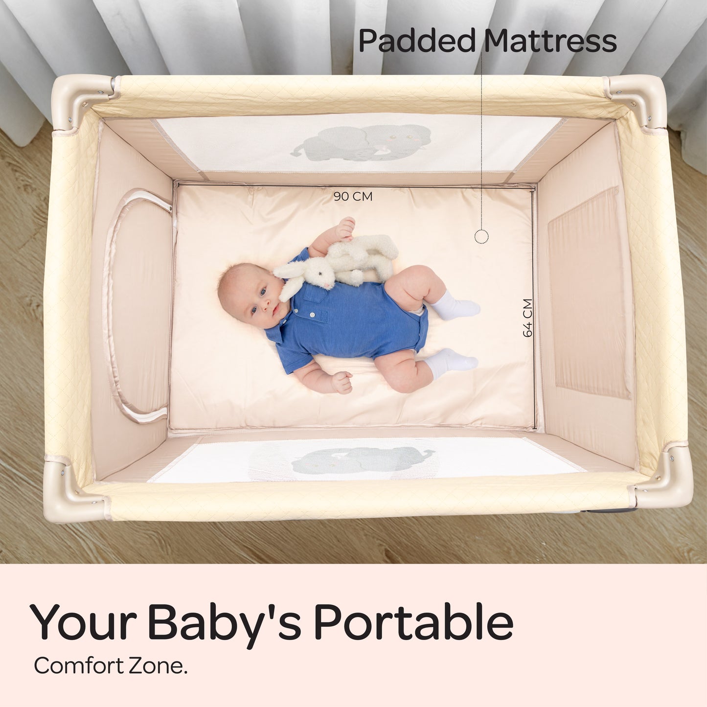 MOON Kidora Easy-Fold Playpen with Wheels, Storage & Edge Protection