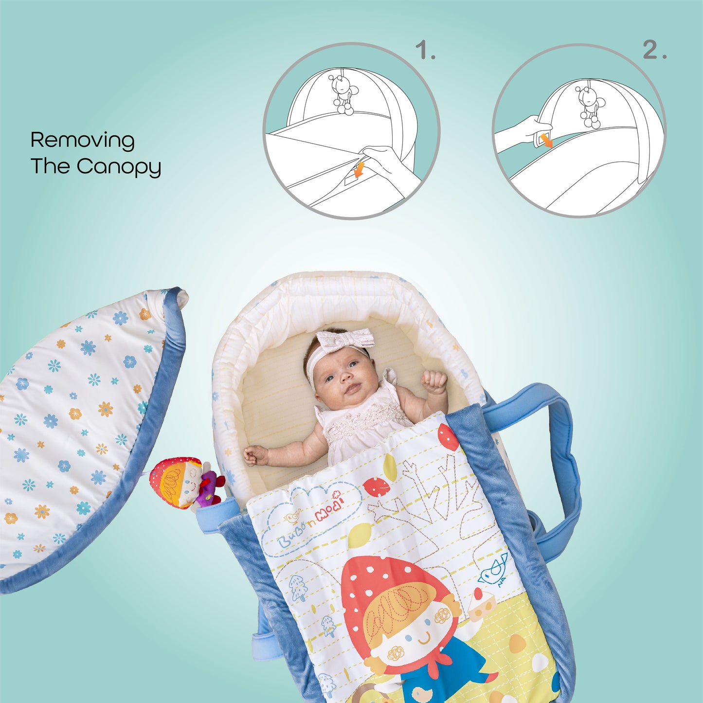 MOON Moses Basket - Blue / MOON Organic Cellular Blanket (75 x 100 CM, Blue) / MOON Disposable Under Pads (45 x 60 cm)