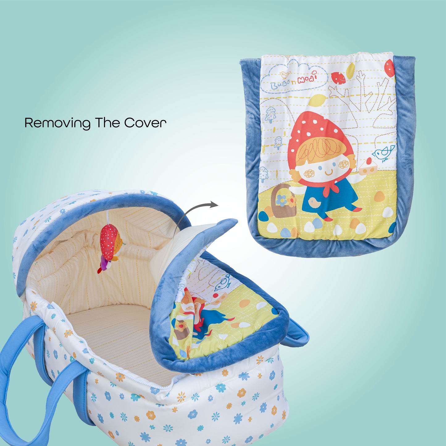 MOON Moses Basket - Blue / MOON Organic Cellular Blanket (75 x 100 CM, Blue) / MOON Disposable Under Pads (45 x 60 cm)