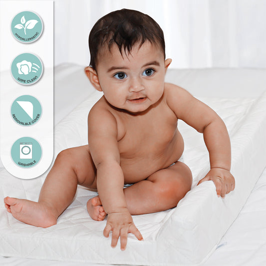 MOON  4 Sided Waterproof Diaper Changing Pad, 80Cm With Easy To Clean Cover Safety Strap, Fits All Standard Changing Tables/Dresser Tops