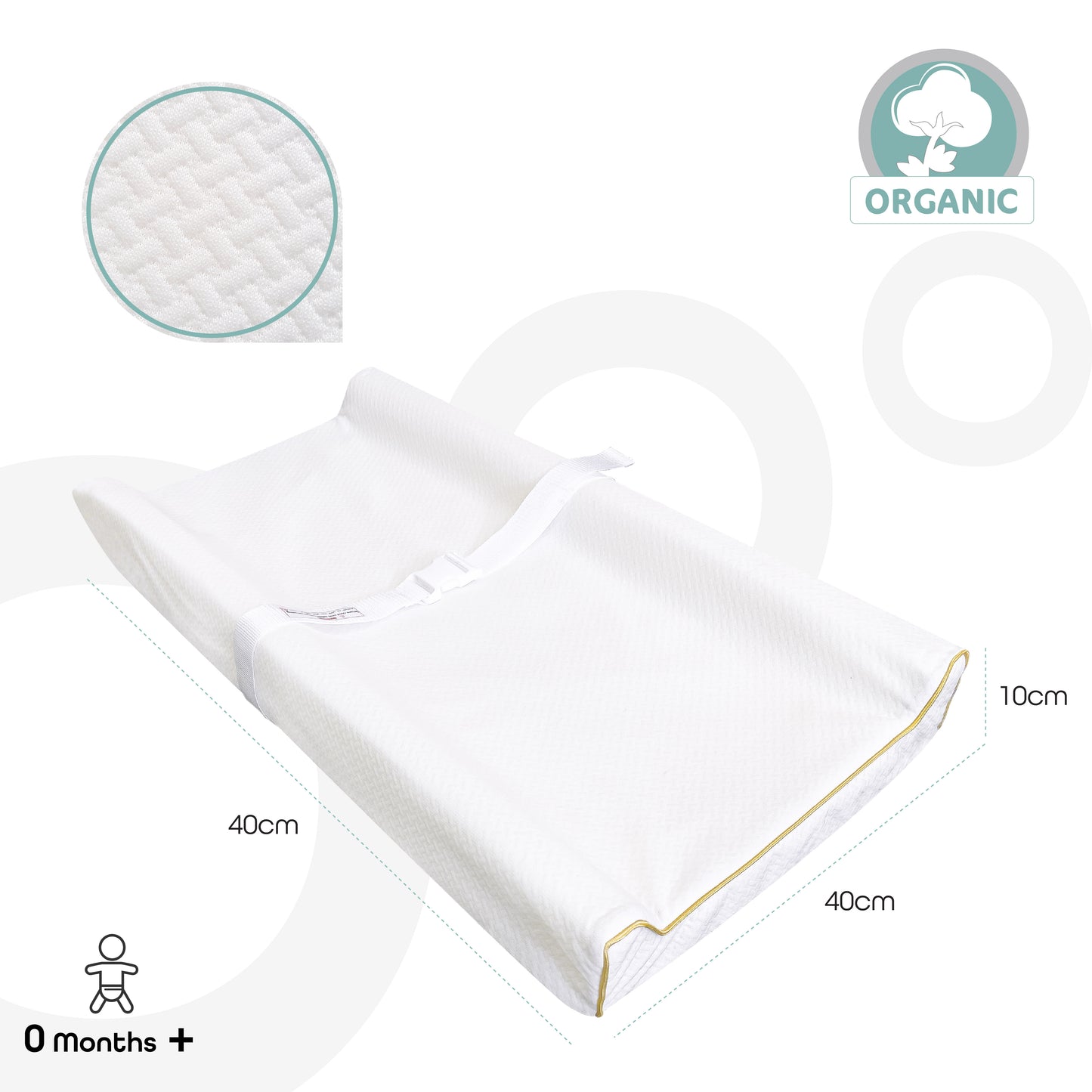 MOON  Organic changing mat - White, Organic Changing mat fabric