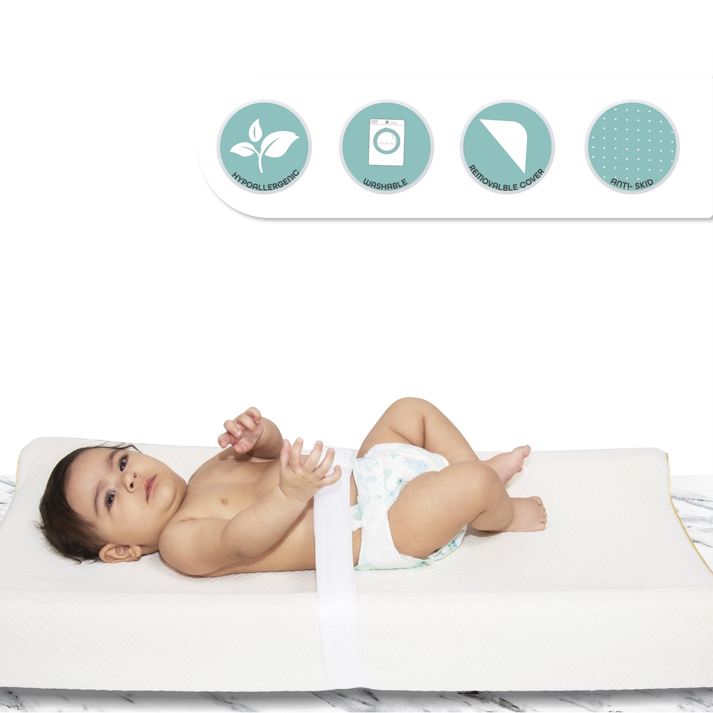 MOON  Organic changing mat - White, Organic Changing mat fabric