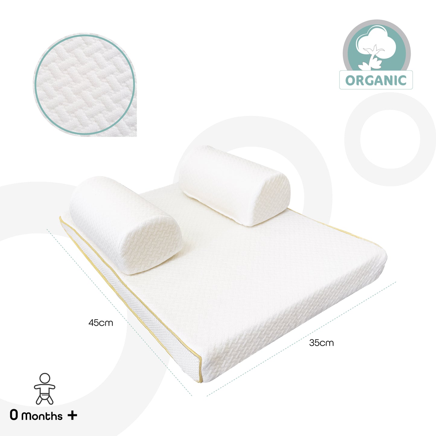MOON  Organic Easy And Breathable Sleep Positioner- White, organic fabric